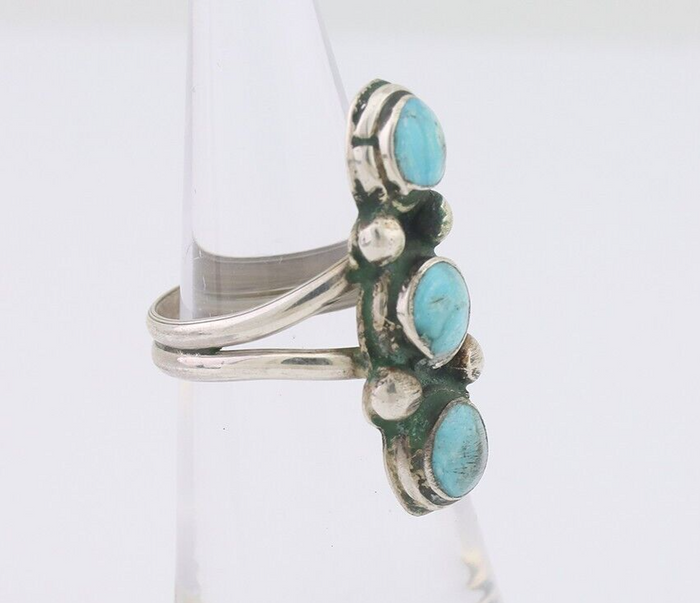 Navajo Ring 925 Silver Natural Turquoise Native American Artist C.80's