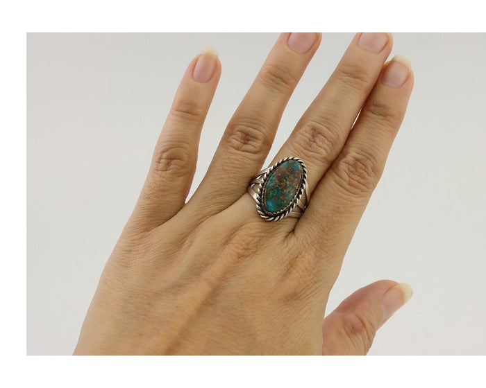 Navajo Ring 925 Silver Natural Turquoise Native American Artist C.80's