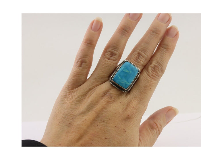 Navajo Ring 925 Silver Natural Turquoise Native American Artist C.80's