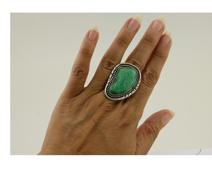 Navajo Ring 925 Silver Natural Turquoise Native American Artist C.80's