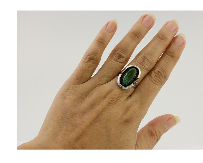Navajo Ring 925 Silver Natural Turquoise Native American Artist C.80's