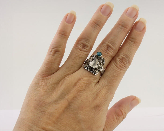 Navajo Ring 925 Silver Natural Turquoise Native American Artist C.80's