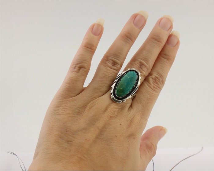 Navajo Ring 925 Silver Natural Turquoise Native American Artist C.80's