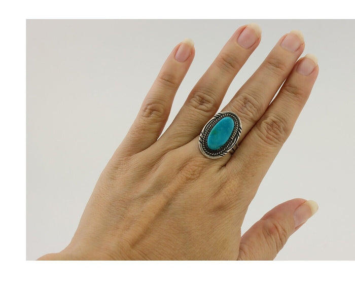 Navajo Ring 925 Silver Natural Turquoise Native American Artist C.80's