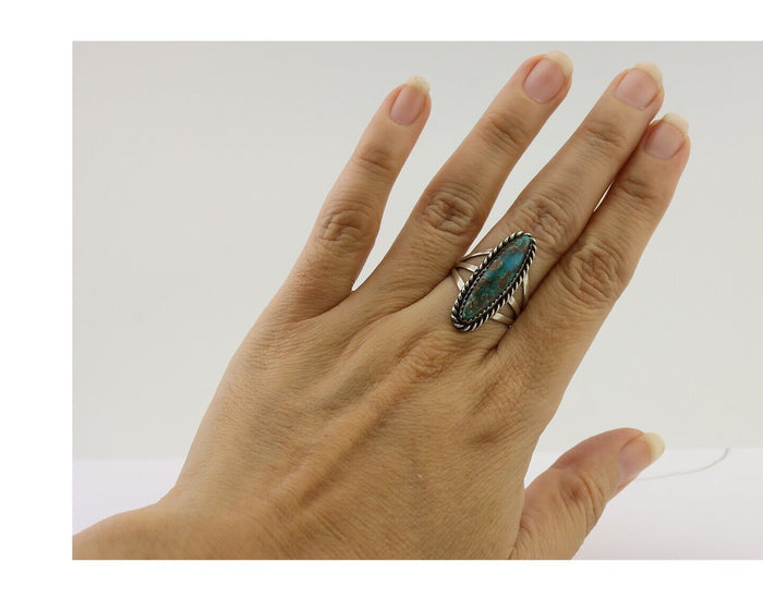 Navajo Ring 925 Silver Natural Turquoise Native American Artist C.80's