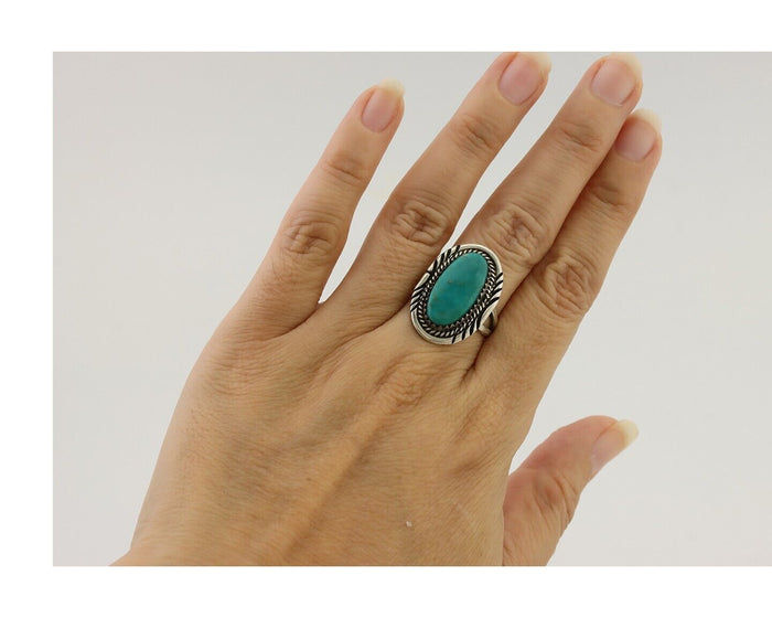 Navajo Ring 925 Silver Natural Turquoise Native American Artist C.80's