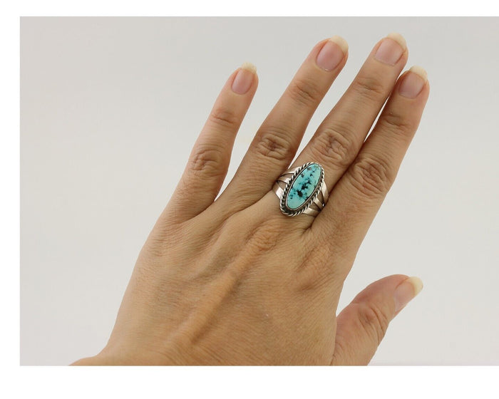 Navajo Ring 925 Silver Natural Turquoise Native American Artist C.80's