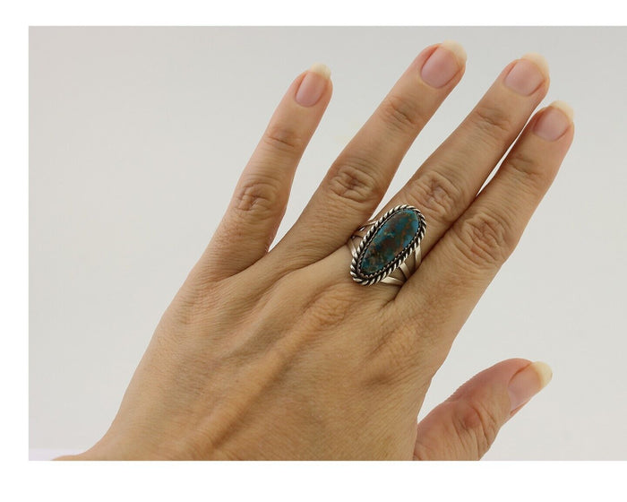 Navajo Ring 925 Silver Natural Turquoise Native American Artist C.80's