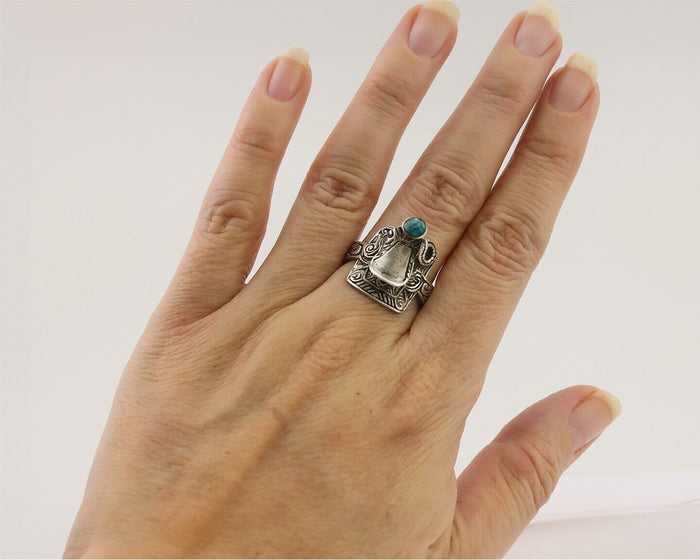 Navajo Ring 925 Silver Natural Turquoise Native American Artist C.80's
