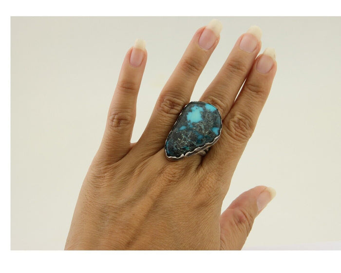 Navajo Ring 925 Silver Natural Turquoise Native American Artist C.80's