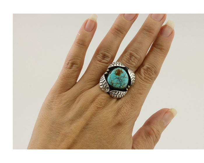 Navajo Ring 925 Silver Natural Turquoise Native American Artist C.80's