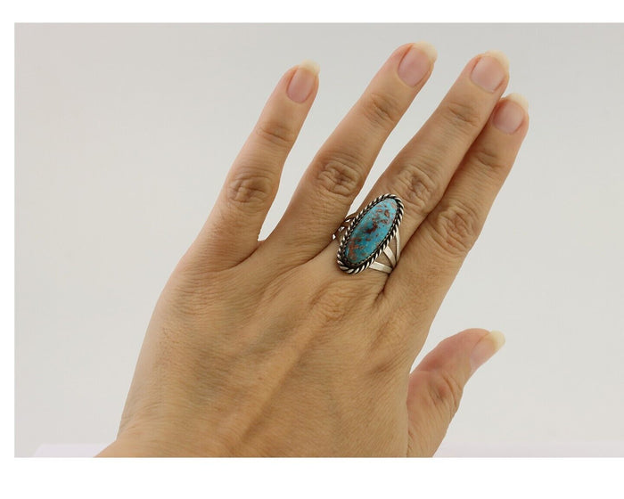Navajo Ring 925 Silver Natural Turquoise Native American Artist C.80's