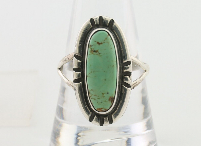 Navajo Ring 925 Silver Natural Turquoise Native American Artist Signed C.80's