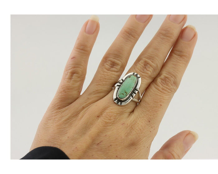 Navajo Ring 925 Silver Natural Turquoise Native American Artist Signed C.80's