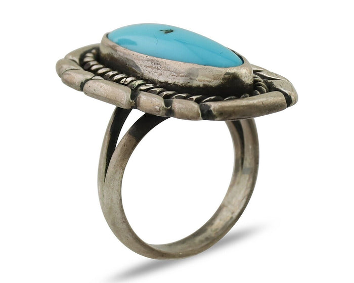 Navajo Ring 925 Silver Natural Turquoise Native American Artist Size 6.0 C.80's