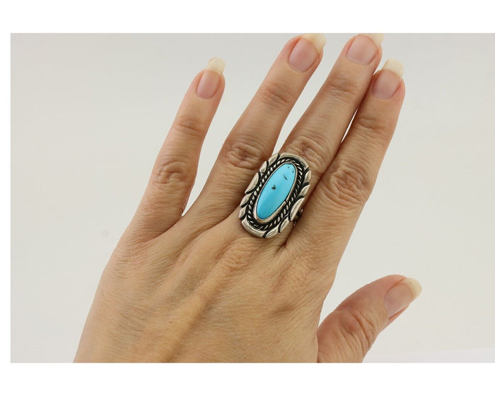 Navajo Ring 925 Silver Natural Turquoise Native American Artist Size 6.0 C.80's