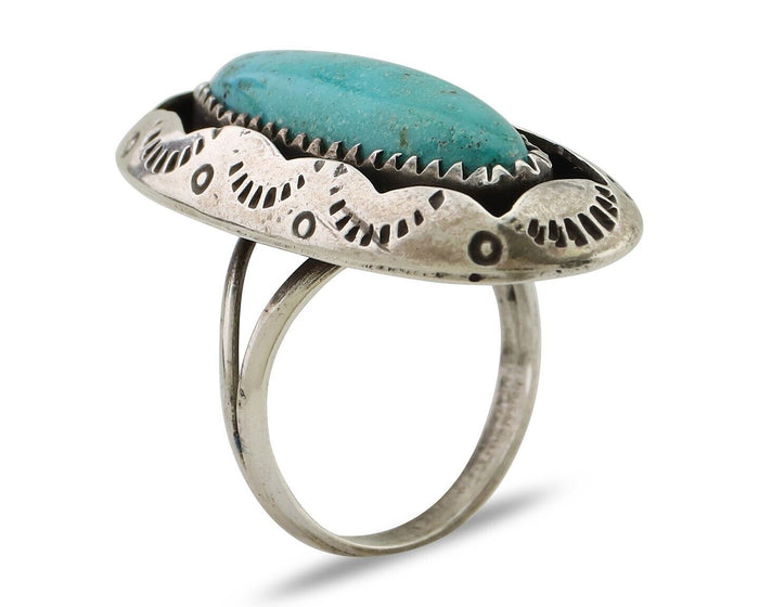 Navajo Ring 925 Silver Natural Turquoise Native American Artist Size 6.75 C.80's