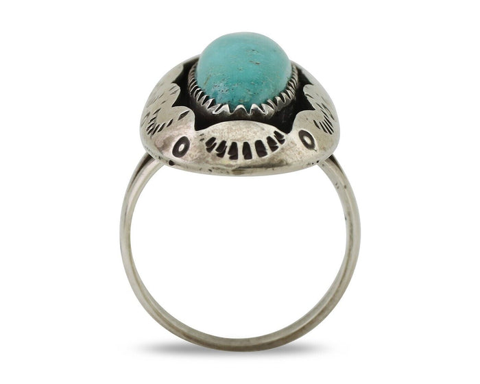 Navajo Ring 925 Silver Natural Turquoise Native American Artist Size 6.75 C.80's
