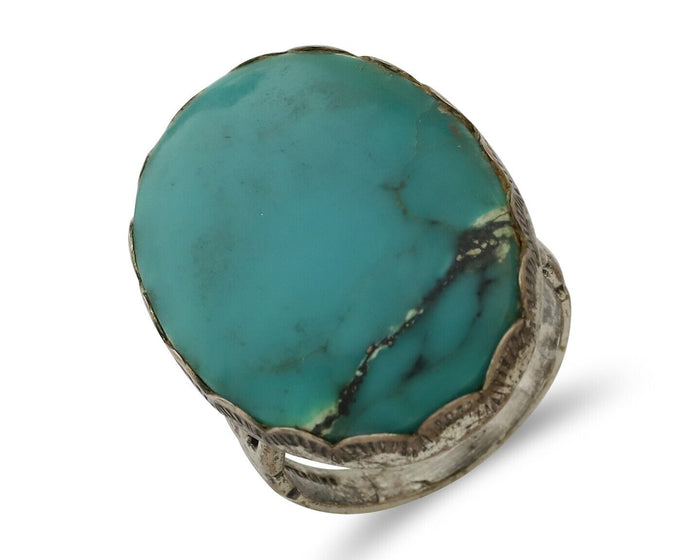Navajo Ring 925 Silver Natural Turquoise Signed C STAR Size 6.25 C.80's