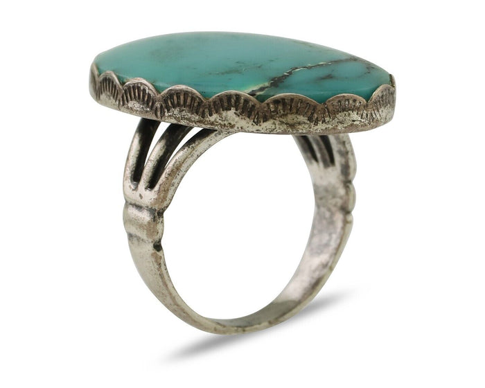 Navajo Ring 925 Silver Natural Turquoise Signed C STAR Size 6.25 C.80's
