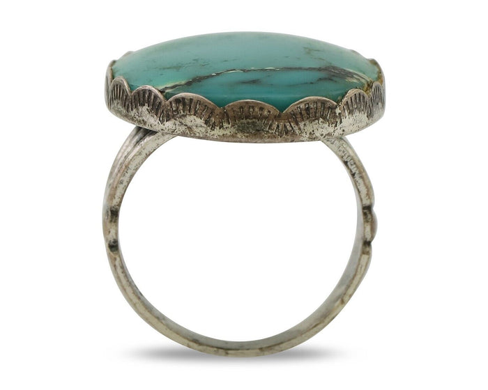 Navajo Ring 925 Silver Natural Turquoise Signed C STAR Size 6.25 C.80's