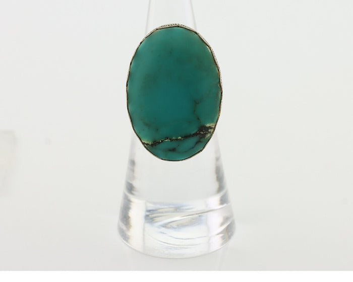 Navajo Ring 925 Silver Natural Turquoise Signed C STAR Size 6.25 C.80's