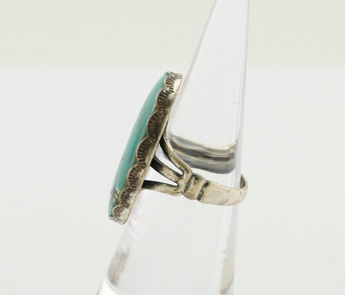 Navajo Ring 925 Silver Natural Turquoise Signed C STAR Size 6.25 C.80's