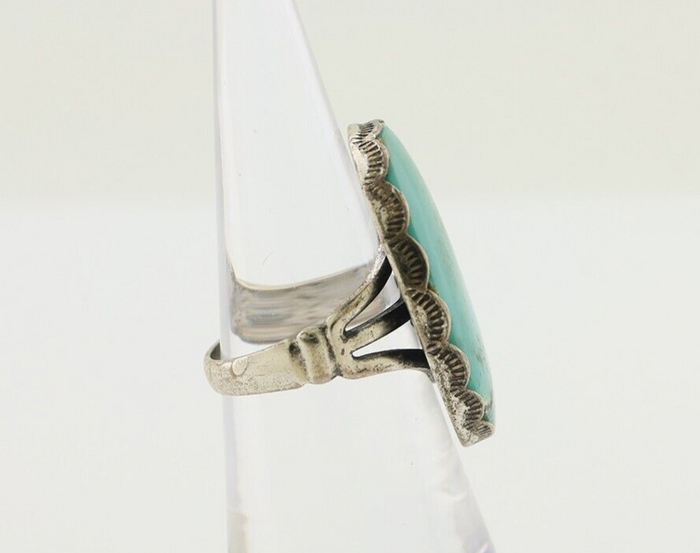 Navajo Ring 925 Silver Natural Turquoise Signed C STAR Size 6.25 C.80's