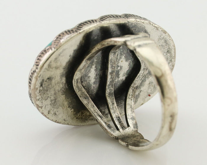 Navajo Ring 925 Silver Natural Turquoise Signed C STAR Size 6.25 C.80's