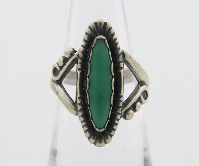 Navajo Ring 925 Silver Natural Turquoise Signed Kachina Signed 6.0