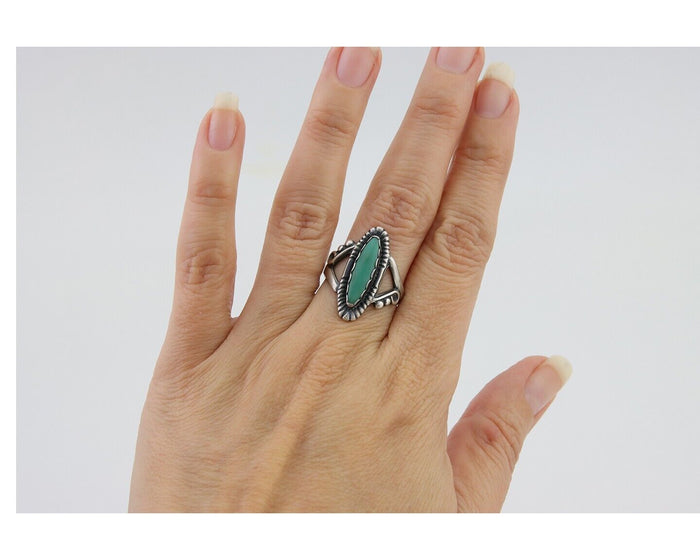 Navajo Ring 925 Silver Natural Turquoise Signed Kachina Signed 6.0