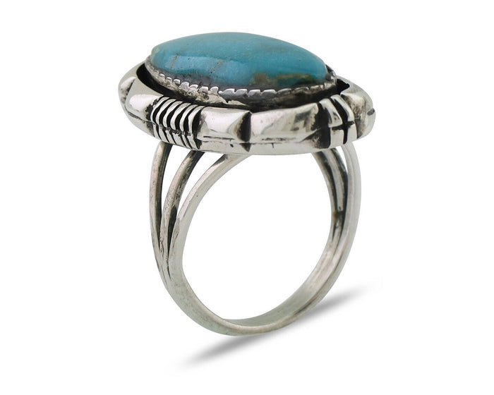 Navajo Ring 925 Silver Natural Turquoise Signed L Yazzie Size 6.25 C.80's
