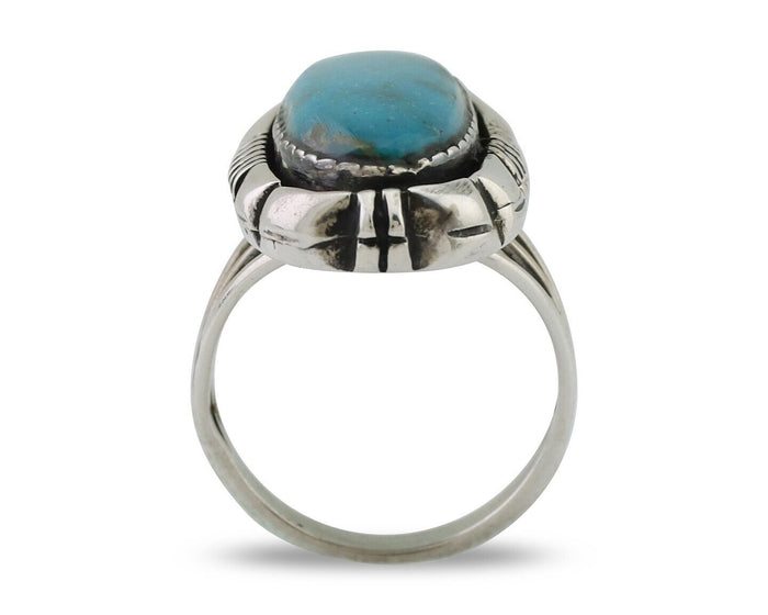 Navajo Ring 925 Silver Natural Turquoise Signed L Yazzie Size 6.25 C.80's