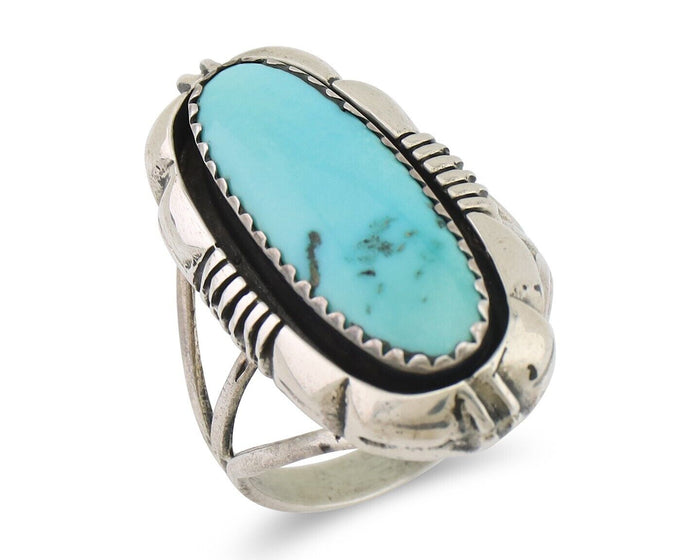 Navajo Ring 925 Silver Natural Turquoise Signed L Yazzie Size 7.0 C.80's