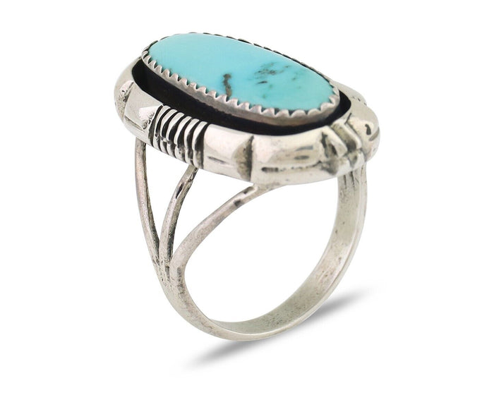 Navajo Ring 925 Silver Natural Turquoise Signed L Yazzie Size 7.0 C.80's