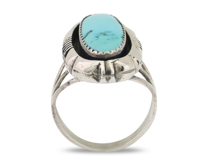 Navajo Ring 925 Silver Natural Turquoise Signed L Yazzie Size 7.0 C.80's