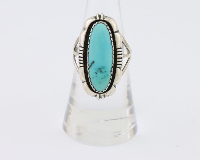 Navajo Ring 925 Silver Natural Turquoise Signed L Yazzie Size 7.0 C.80's