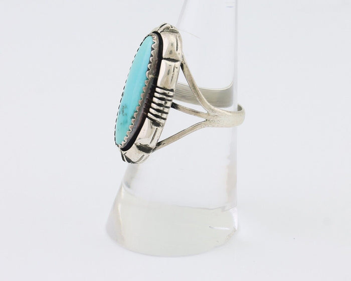 Navajo Ring 925 Silver Natural Turquoise Signed L Yazzie Size 7.0 C.80's