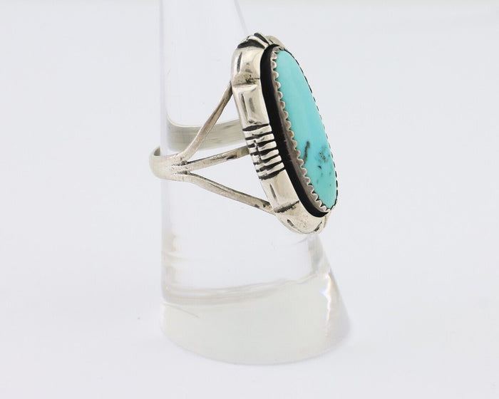 Navajo Ring 925 Silver Natural Turquoise Signed L Yazzie Size 7.0 C.80's