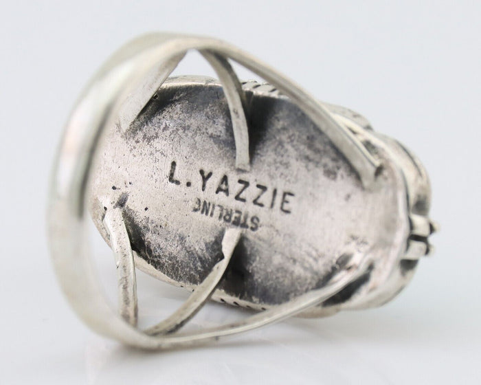 Navajo Ring 925 Silver Natural Turquoise Signed L Yazzie Size 7.0 C.80's