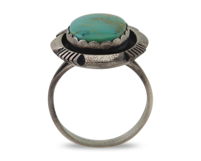 Navajo Ring 925 Silver Natural Turquoise Signed Leonard & Marian Nez C.80's