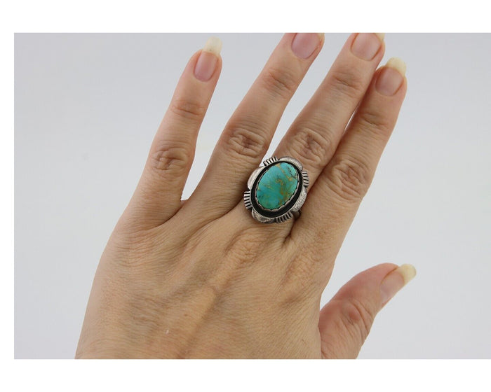 Navajo Ring 925 Silver Natural Turquoise Signed Leonard & Marian Nez C.80's