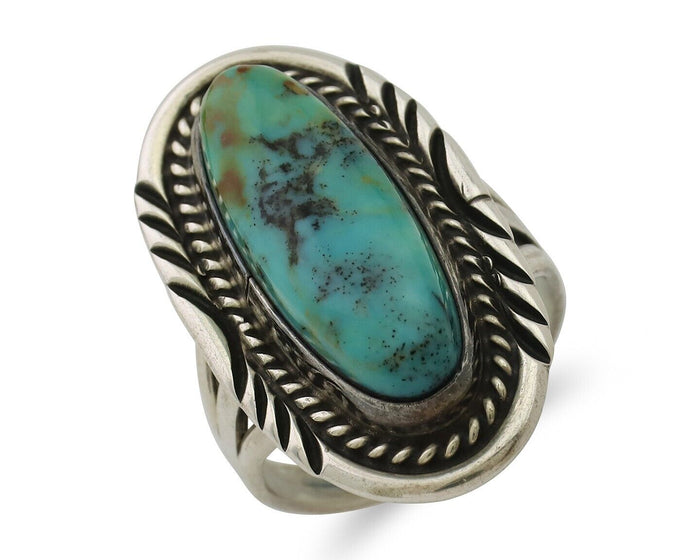 Navajo Ring 925 Silver Natural Turquoise Signed M Begay C.80's