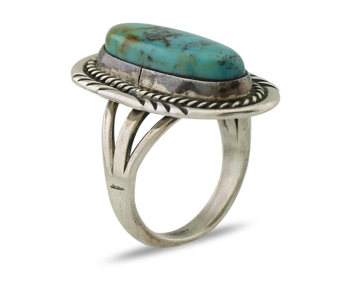 Navajo Ring 925 Silver Natural Turquoise Signed M Begay C.80's