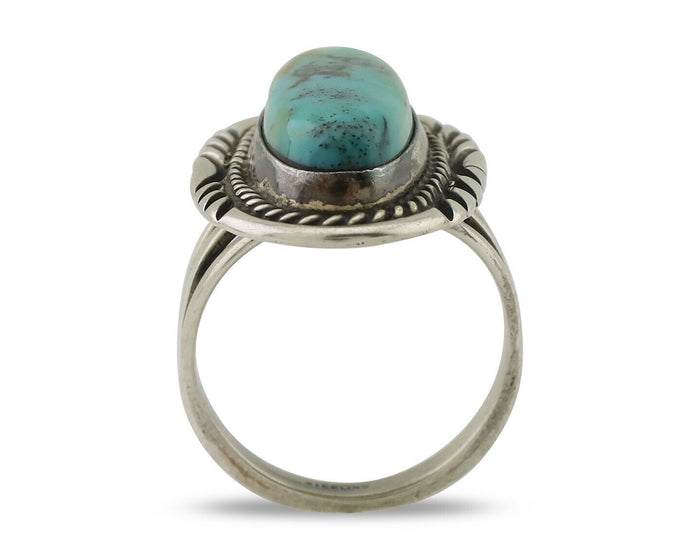 Navajo Ring 925 Silver Natural Turquoise Signed M Begay C.80's
