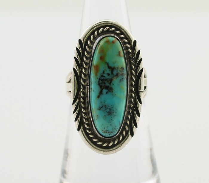 Navajo Ring 925 Silver Natural Turquoise Signed M Begay C.80's