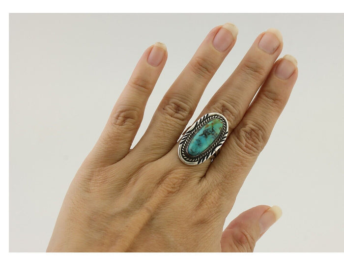 Navajo Ring 925 Silver Natural Turquoise Signed M Begay C.80's