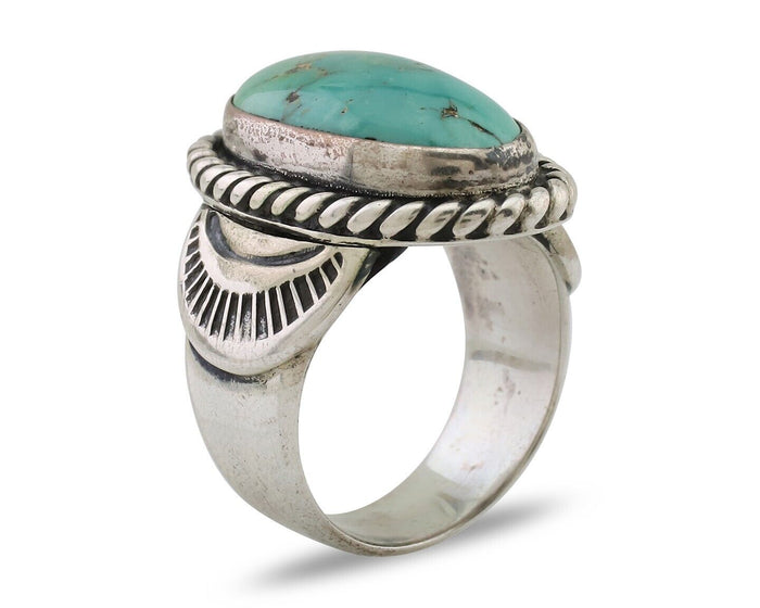 Navajo Ring 925 Silver Natural Turquoise Signed M Montoya Size 6.5 C.80's