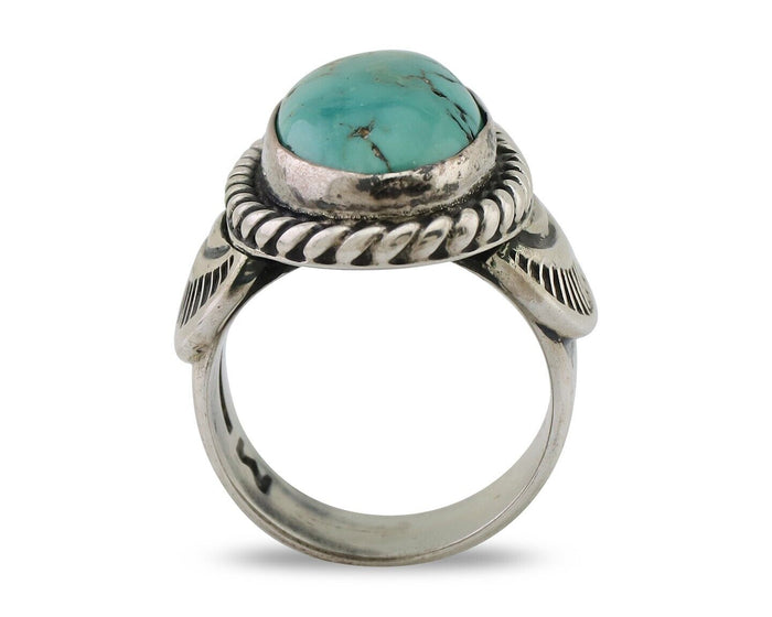 Navajo Ring 925 Silver Natural Turquoise Signed M Montoya Size 6.5 C.80's