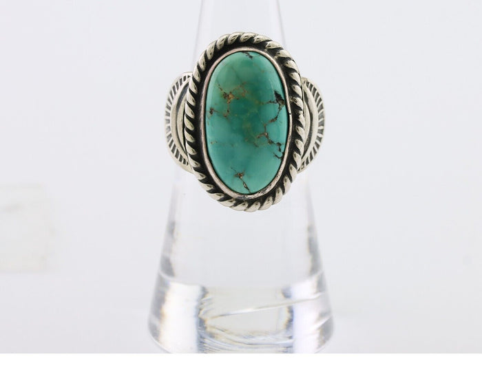 Navajo Ring 925 Silver Natural Turquoise Signed M Montoya Size 6.5 C.80's